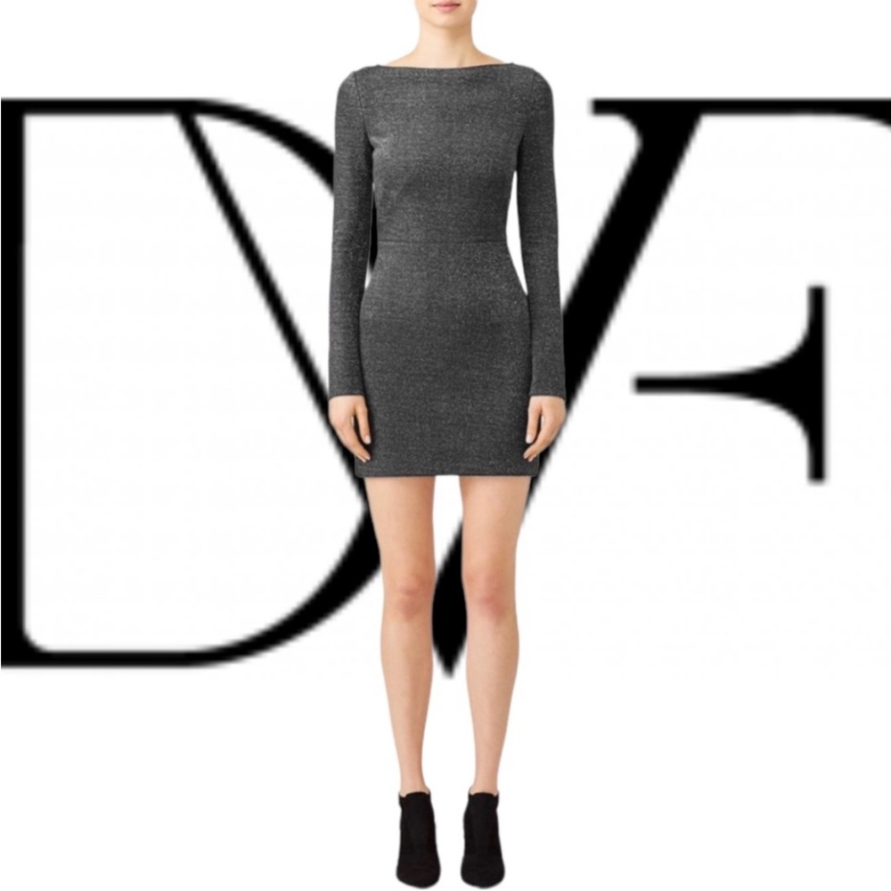 ❤️Diane von Furstenberg Long-Sleeve Metallic-Knit Mini Dress Size 10‎ EUC! 0442
